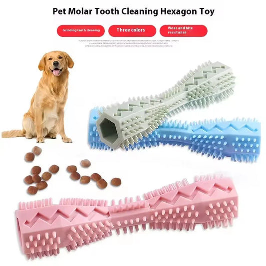 Interactive Leakage Food Pet Toy Hexagonal Shape Dog Cat Molar Stick Tough Chew Toy For Teeth Cleaning Boredom Relief Pet Suppy