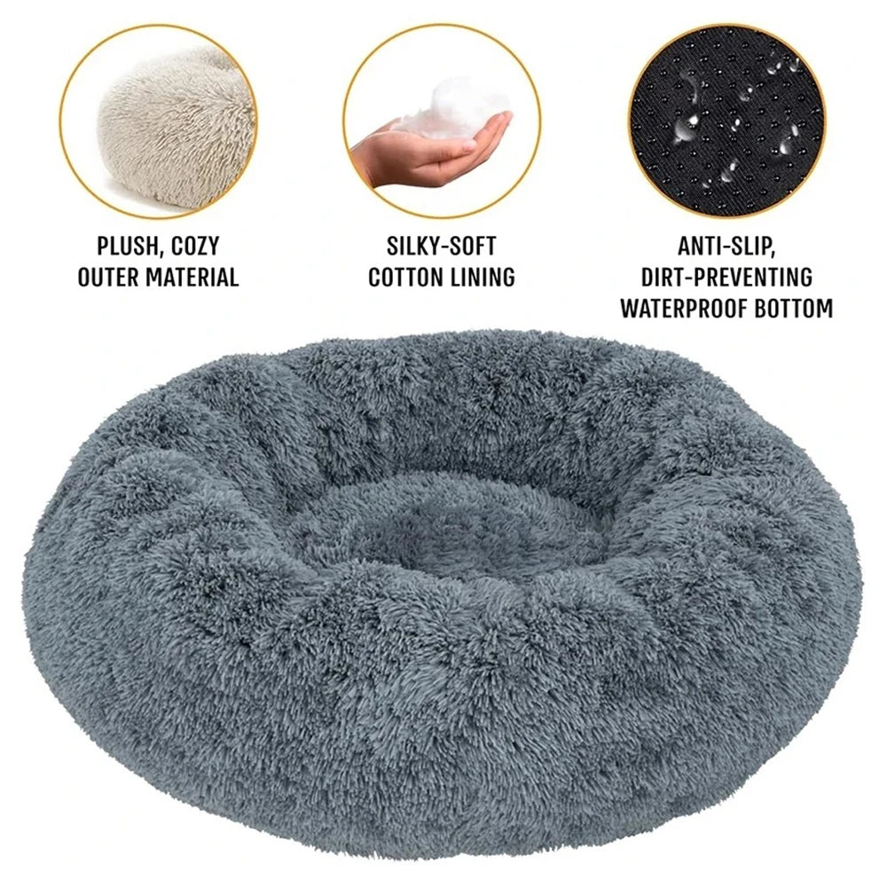 40-90cm Small Cat Bed Long Plush Dog House Round Large Dog Bed for Medium Dog House Super Soft Winter Warm Sleeping Nest