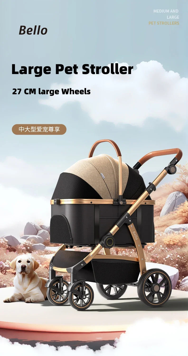 2-in-1 Detachable Large Aluminum Tube Frame Pet Stroller Cage One-Click Folding For Convenient Portable Use With Dogs And Cats Happy Tails Pet Shop Store
