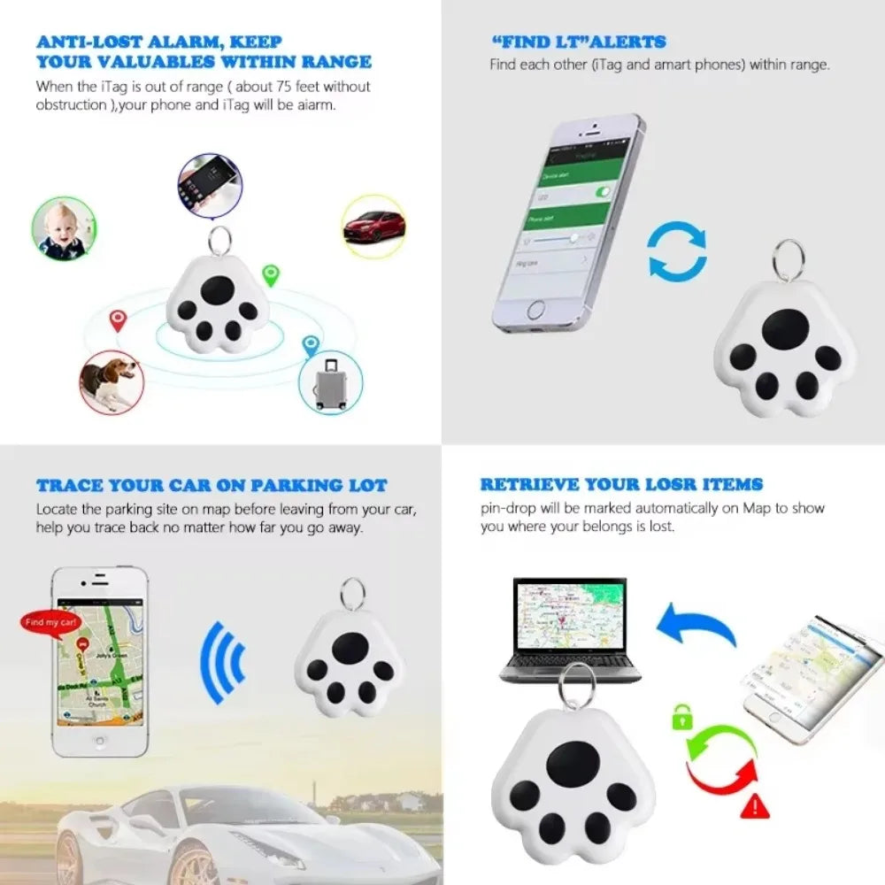 Mini traceur GPS en forme de patte pour chiens, chats, enfants et personnes âgées : dispositif anti-perte intelligent avec suivi et accessoires pour colliers. 