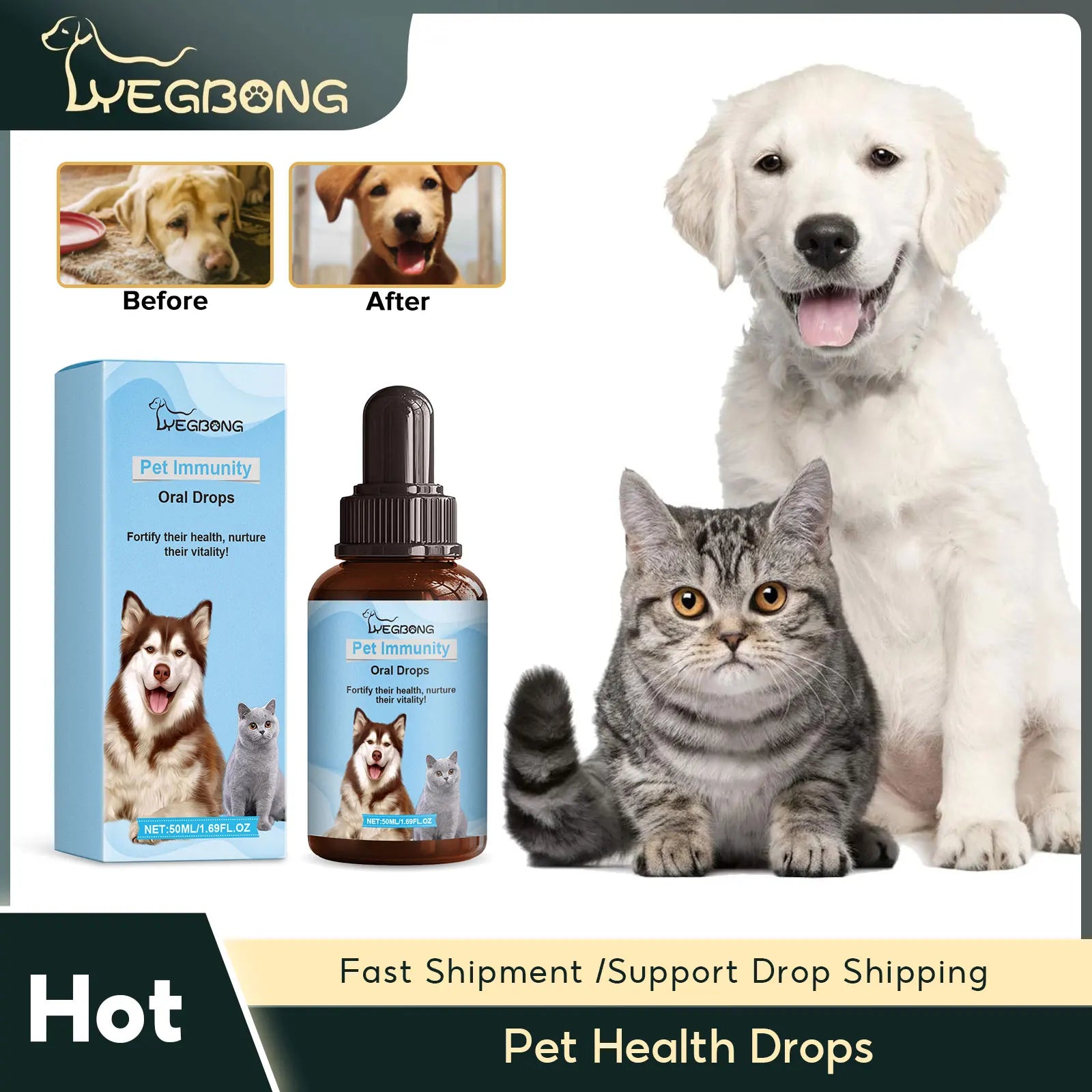 Yegbong Pet Health Drops Cats Dogs Balanced Nutrition Enhance Puppy Kitten Disease Immunity Multi Vitamin Pet Health Supplements Happy Tails Pet Shop Store