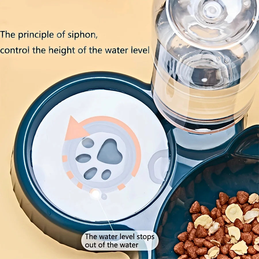 Ear Design Tilted Dogs & Cats Water And Food Bowl Set With Gravity Water Bottle For Neck Protection