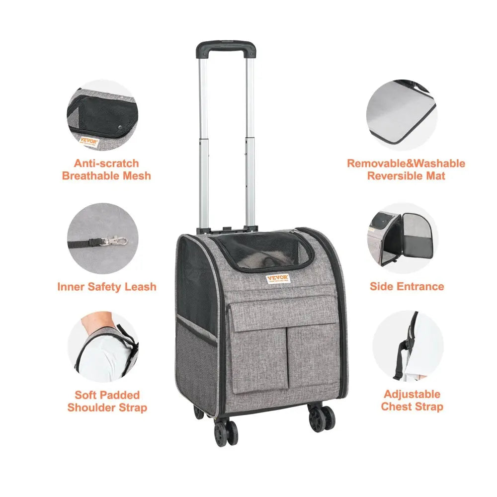Mochila transportadora rodante para mascotas: Ruedas extraíbles mejoradas, para menos de 8 kg, suave y grande, aprobada por aerolíneas para perros pequeños/gatos medianos