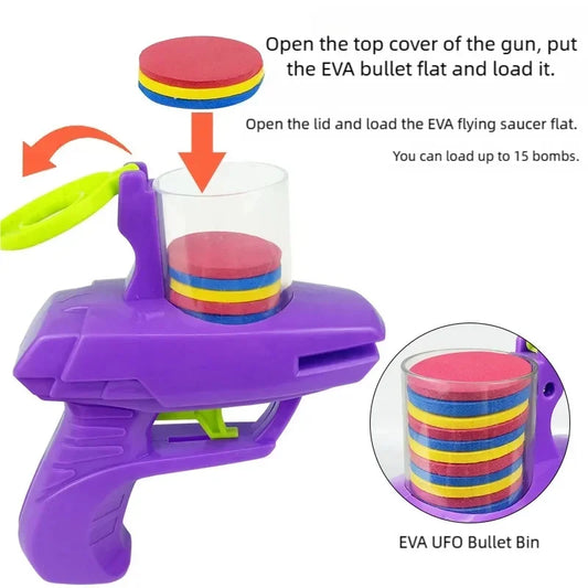 Kids Outdoor Foam Disc Gun Toy Double Launcher Interactive Parent-Child Flying Game Shooting Toy for Children