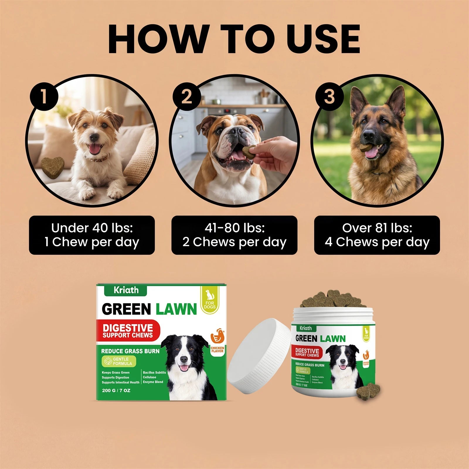 Dog Probiotics Digestive Enzymes for Gut Health Urinary Tract Support Chicken Flavor Pet Supplements Gas Relief Chews 200g Happy Tails Pet Shop Store