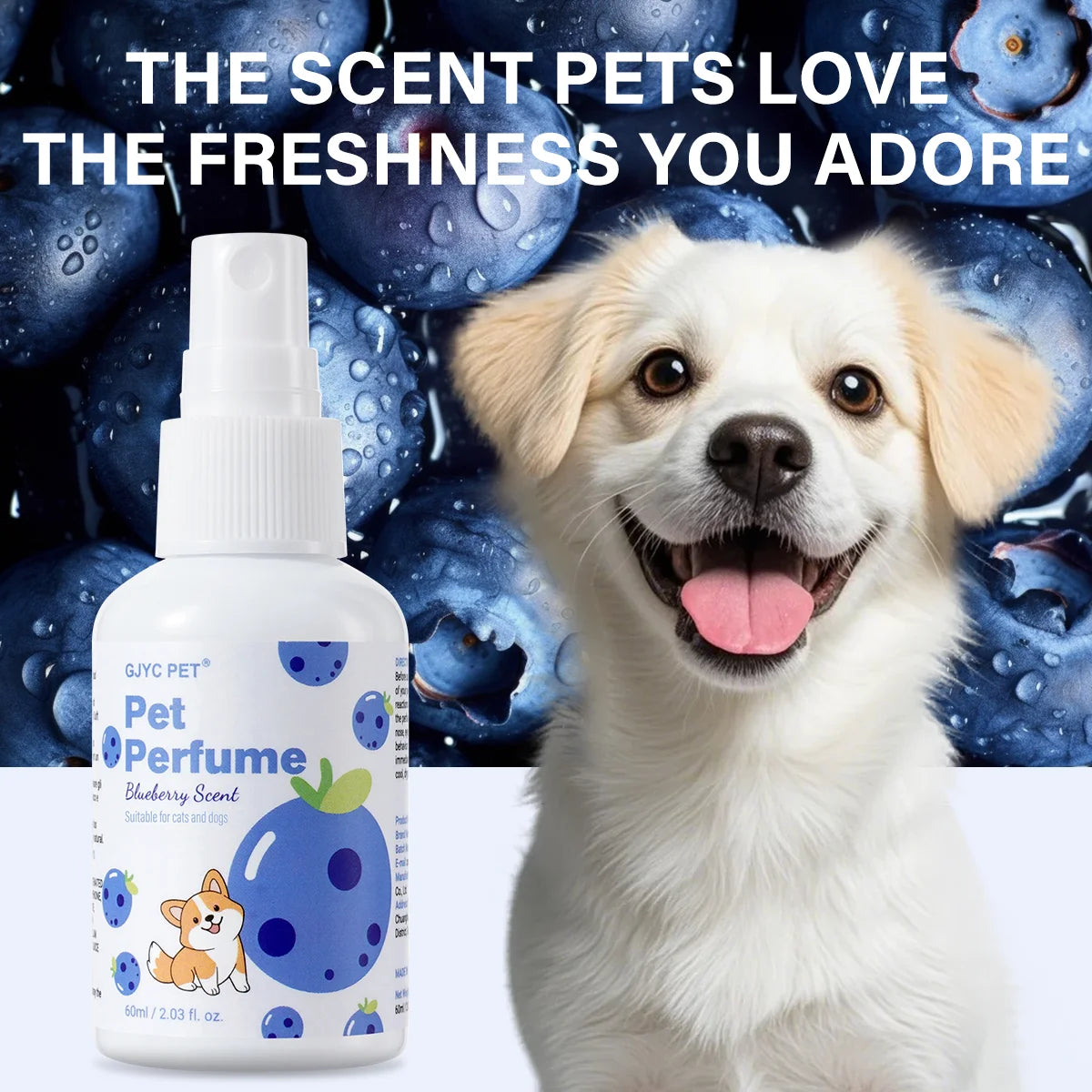 GJYC PET Spray Perfume para Cães e Gatos, com Aroma Natural de Mirtilo, Eliminador de Odor de Longa Duração