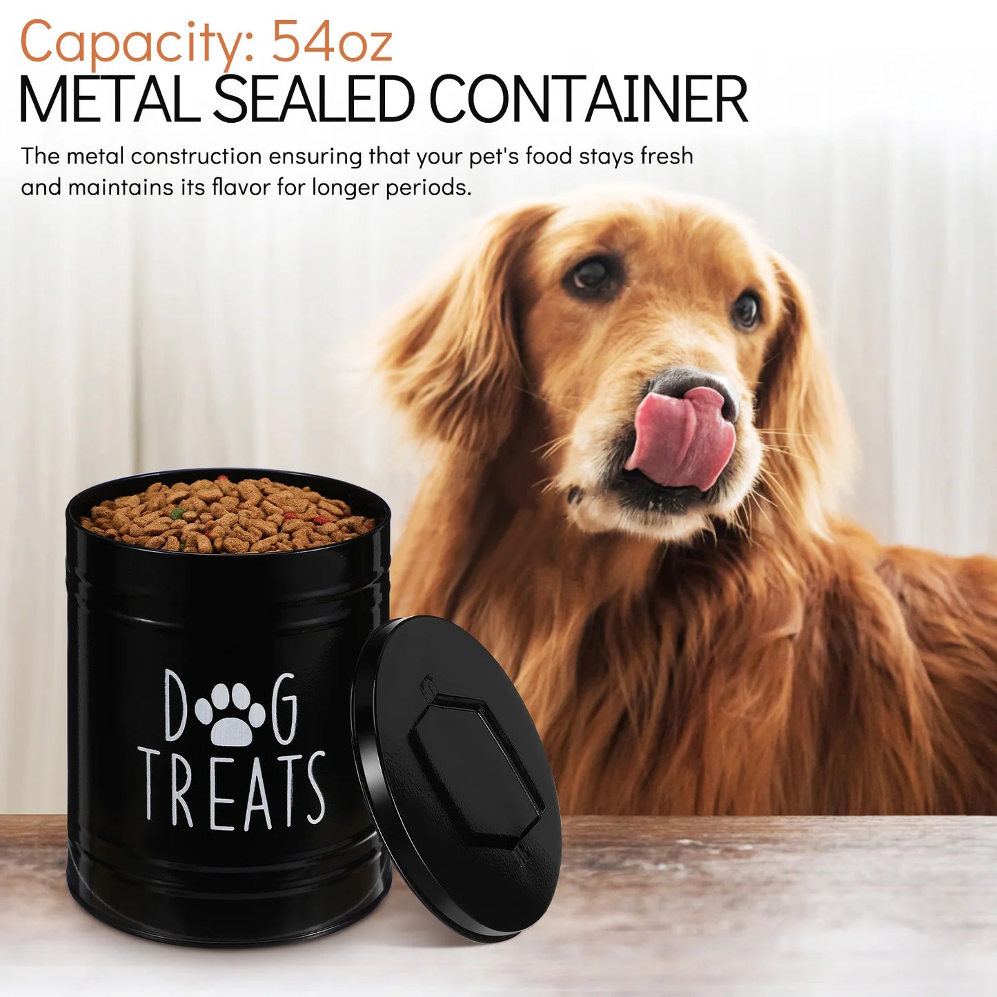 Pote para Petiscos de Cachorro Hermético com Tampa Vedação a Ar, Armazenamento de Ração de Cachorro, Tanque de Armazenamento de Ração de Cachorro, Lixeira de Cozinha, suprimentos para Pet Food