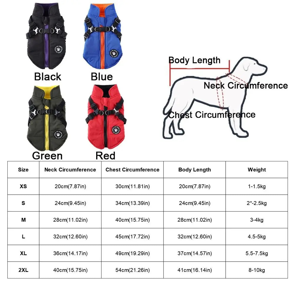 Roupa de Cachorro Impermeável Ajustável, Roupas de Inverno para Cães, Blusão Grosso com Arnês, Casaco Quente para Cães e Gatos