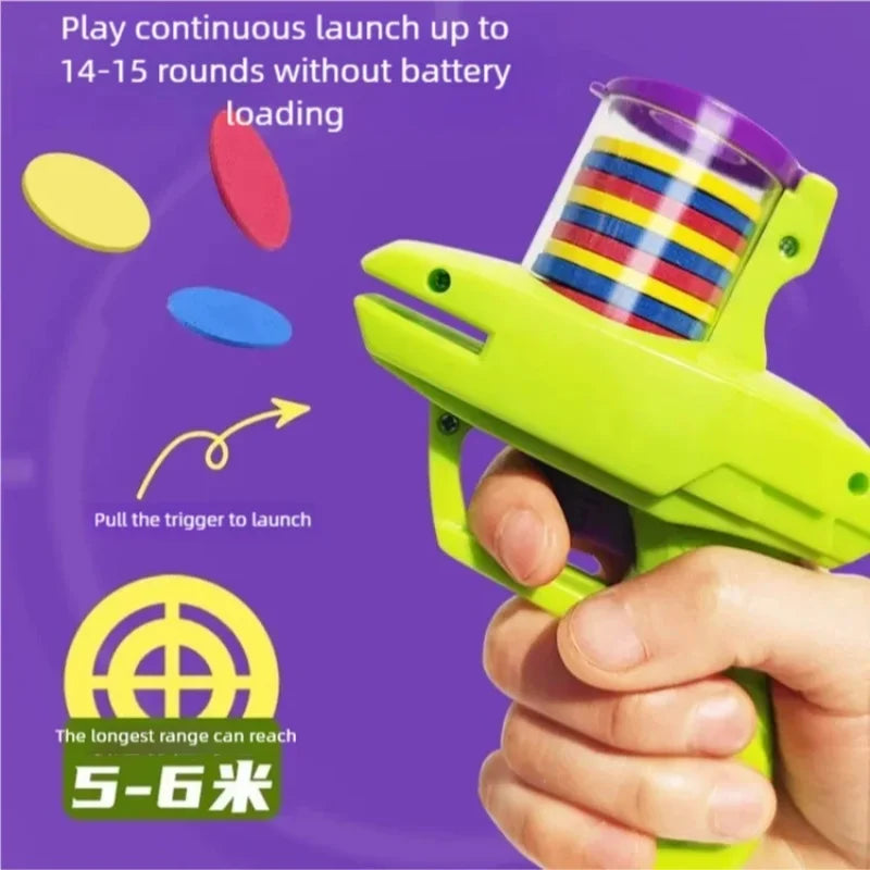 Kids Outdoor Foam Disc Gun Toy Double Launcher Interactive Parent-Child Flying Game Shooting Toy for Children
