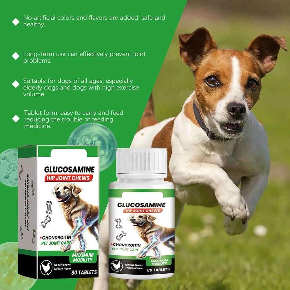 80 tabletas suplemento para el cuidado de las articulaciones de mascotas glucosamina condroitina masticables blandos para perros soporte de articulaciones de la cadera mejora de la movilidad salud