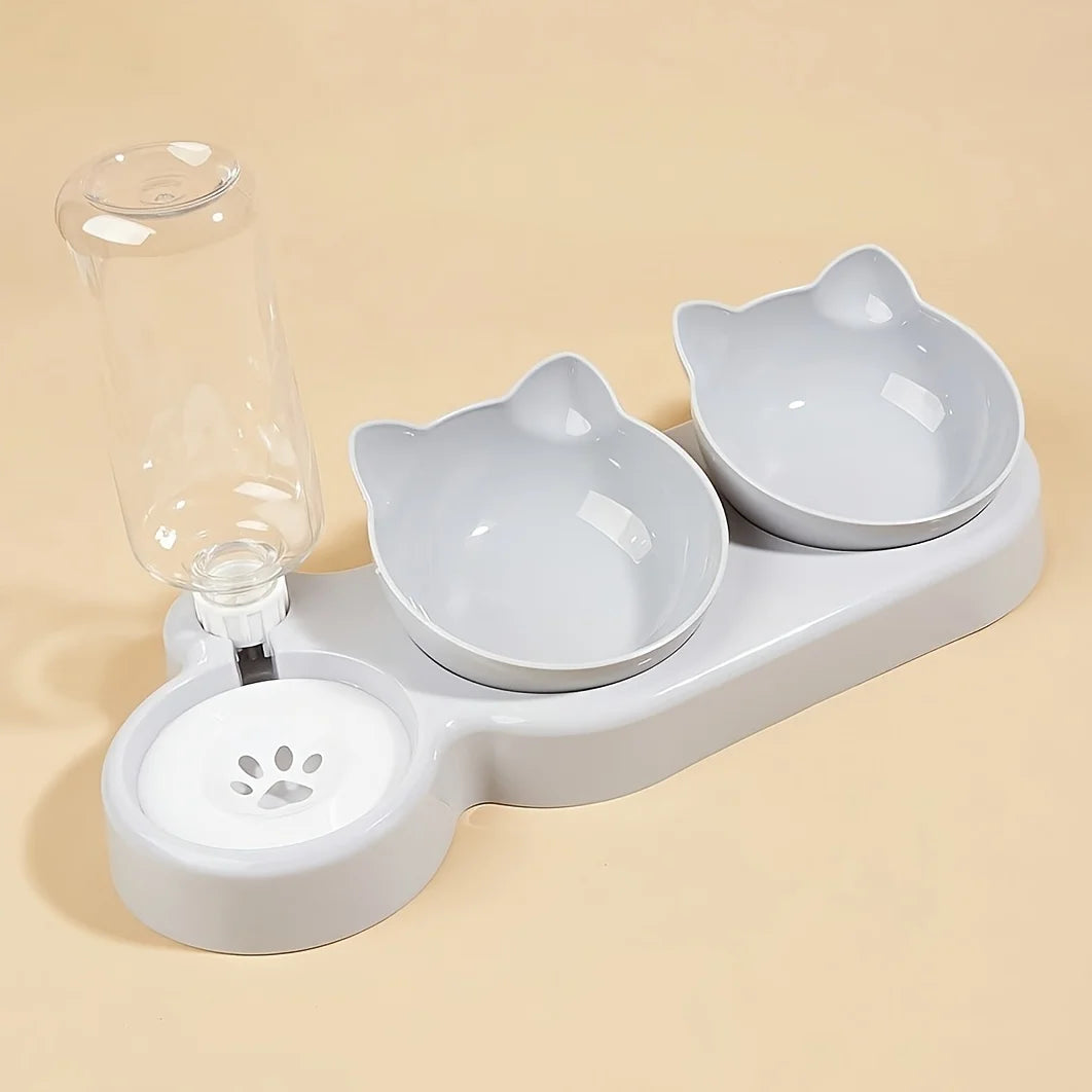 Ear Design Tilted Dogs & Cats Water And Food Bowl Set With Gravity Water Bottle For Neck Protection