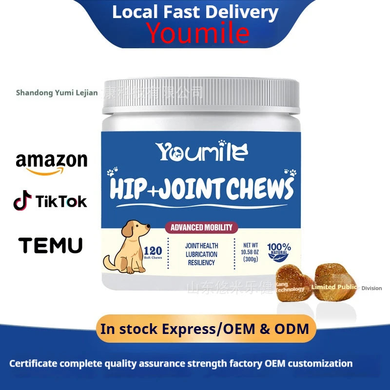 Complément articulaire pour chien Youmile à base d'acide hyaluronique-Comprimés de glucosamine et de chondroïtine pour soulager les douleurs arthritiques