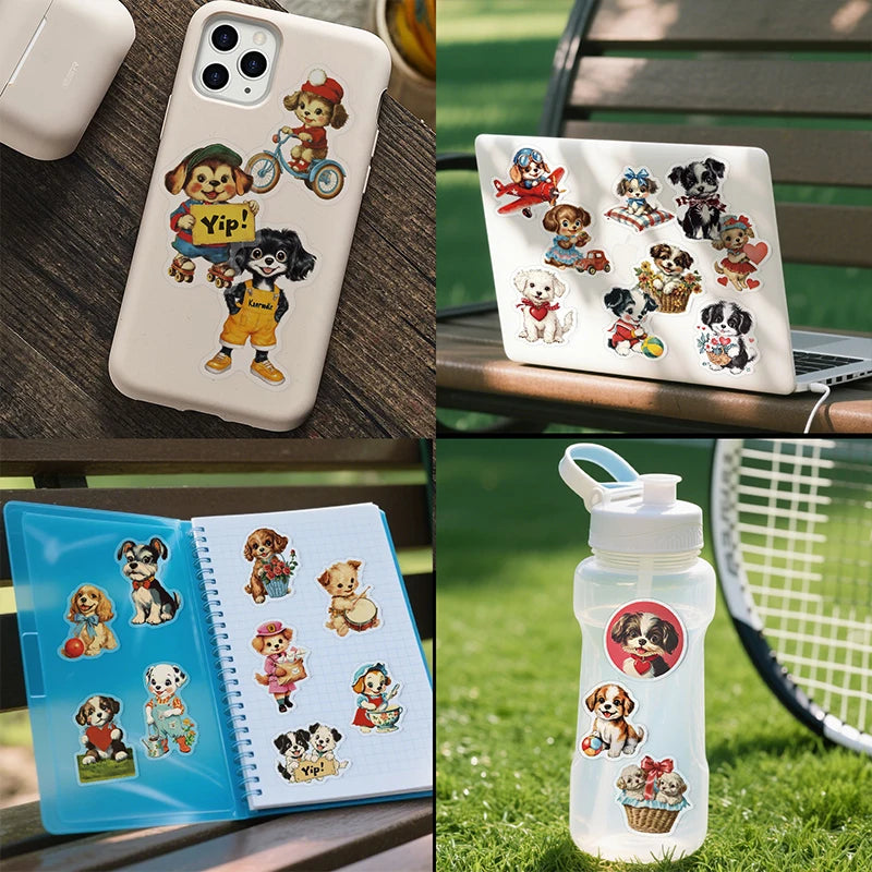 50 pegatinas bonitas retro de perros para niños, caja de papelería DIY, bolso, ordenador portátil, guitarra, casco, calcomanías decorativas autoadhesivas, juguetes de regalo
