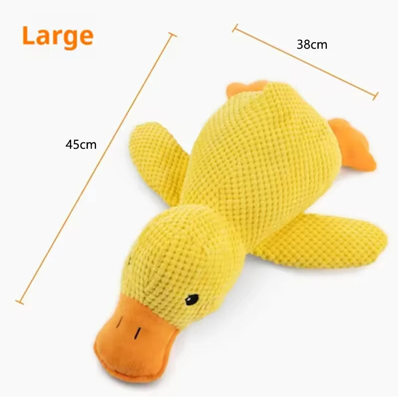Perro durmiendo con pato de juguete para perros para aliviar el aburrimiento, pequeño pato amarillo, muñeco de peluche interactivo para mascotas, suministros para mascotas.