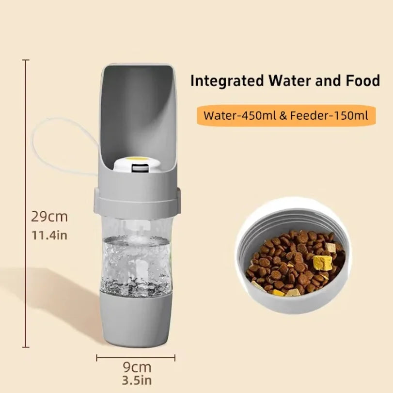 Botella de agua portátil para perros y gatos con compartimento para comida y agua para cachorros, comederos para perros, viajes al aire libre, suministros para mascotas
