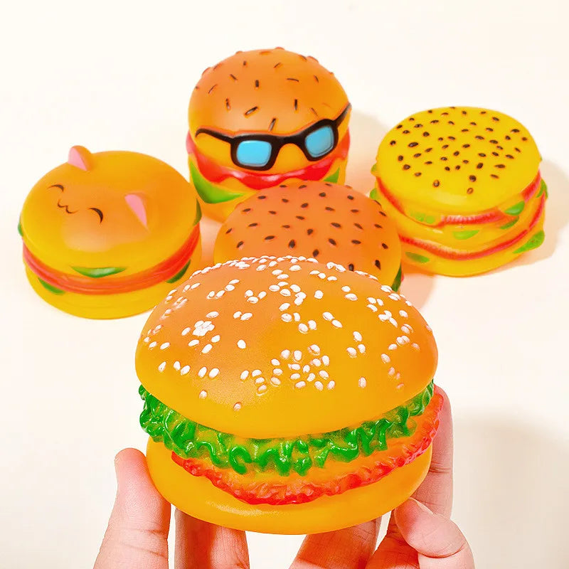 Pet Bite Toys PVC Hamburger Chew Interactive Squeaker Dog Toy Sound Teeth Cleaning Non-toxic Household Animals Dogs