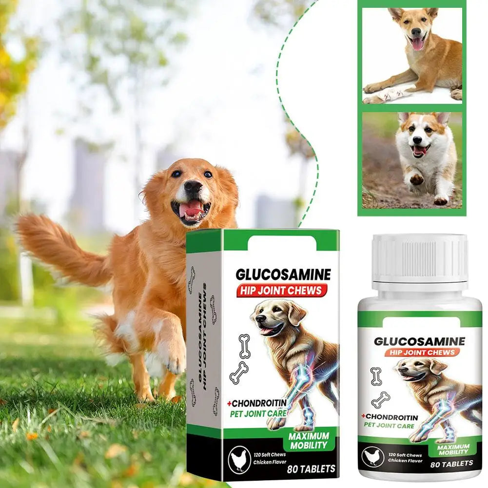 80 tabletas suplemento para el cuidado de las articulaciones de mascotas glucosamina condroitina masticables blandos para perros soporte de articulaciones de la cadera mejora de la movilidad salud