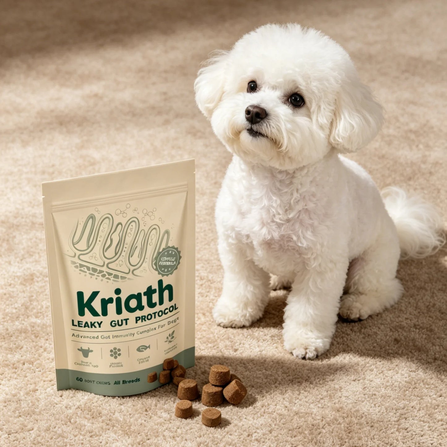 Kriath Daily Gut Care Supplement Relieve Gastrointestinal Discomfort Smooth Silky Hair Protecting Health Dog Probiotic Soft Chew