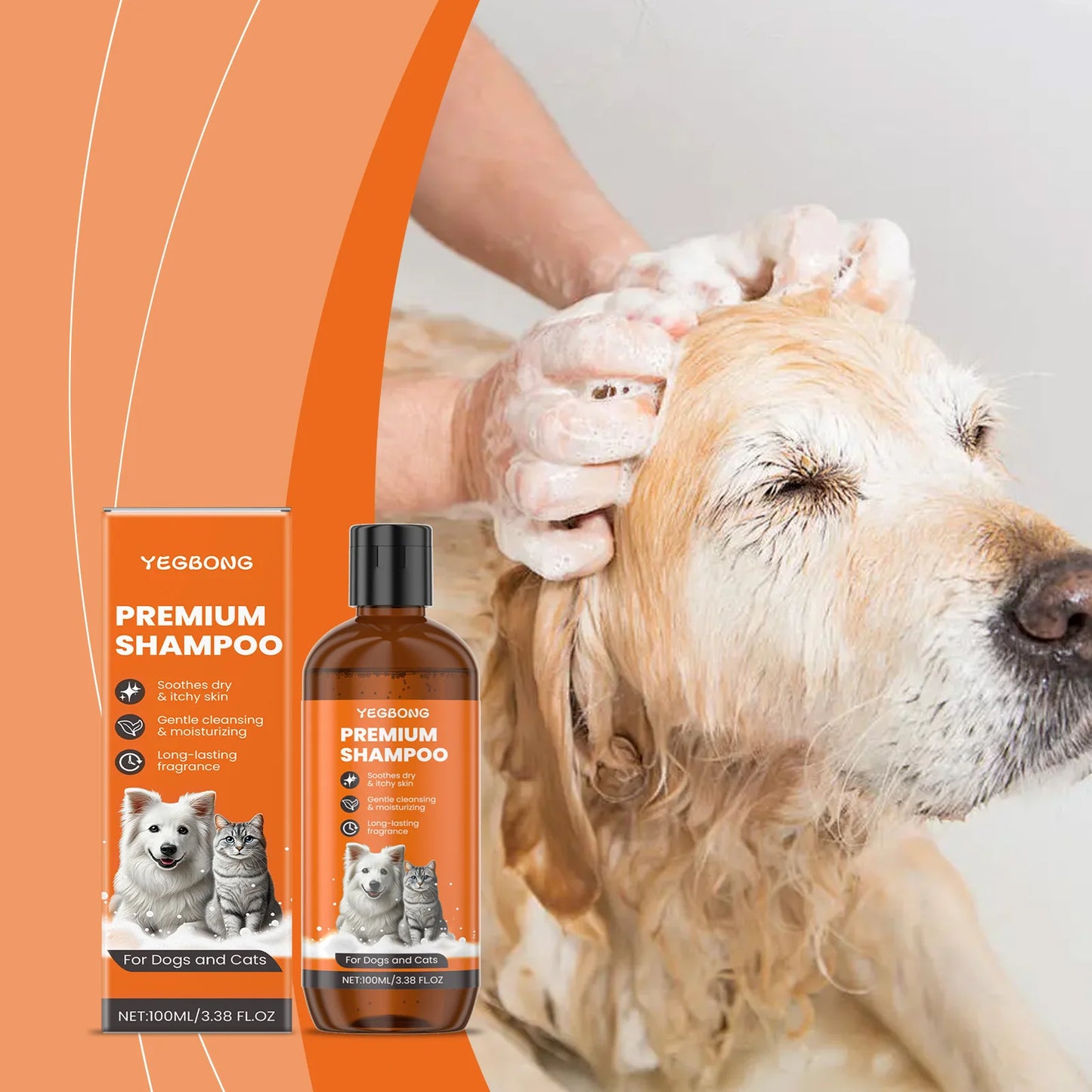 Shampoing naturel pour chiens et chats, formule à base de dérivé d'huile de noix de coco, élimine les odeurs et démêle les poils, répulsif contre les puces et les insectes. 