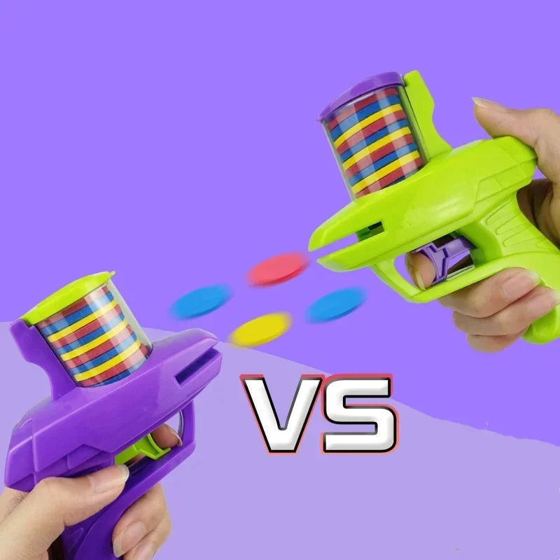Kids Outdoor Foam Disc Gun Toy Double Launcher Interactive Parent-Child Flying Game Shooting Toy for Children