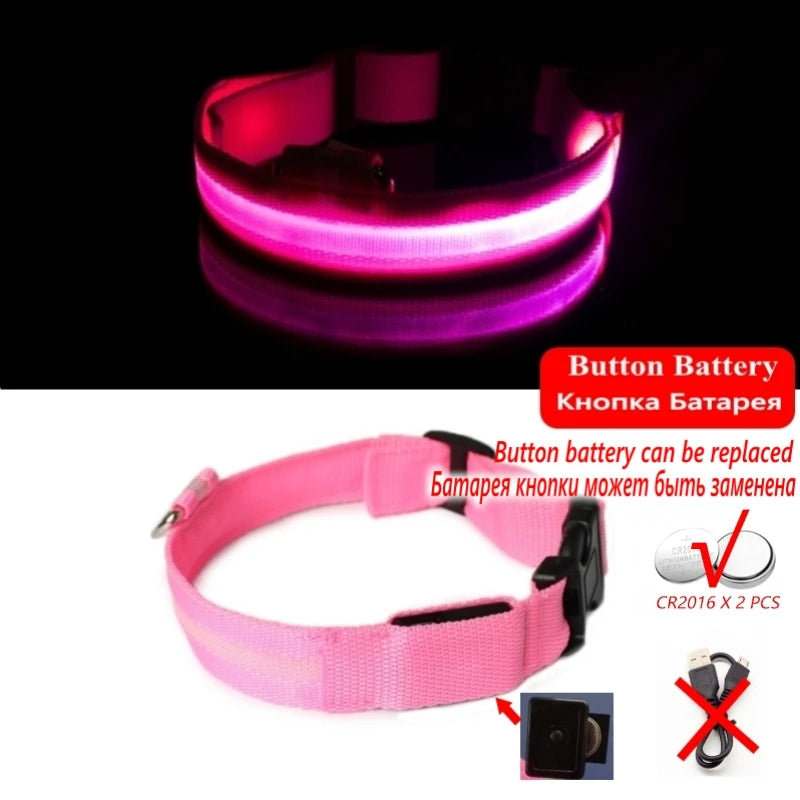 Coleira Luminosa LED Anti-perda para Cães Filhotes Coleira Noturna Luminosa Acessórios para Produtos para Animais de Estimação Carregamento USB/Bateria