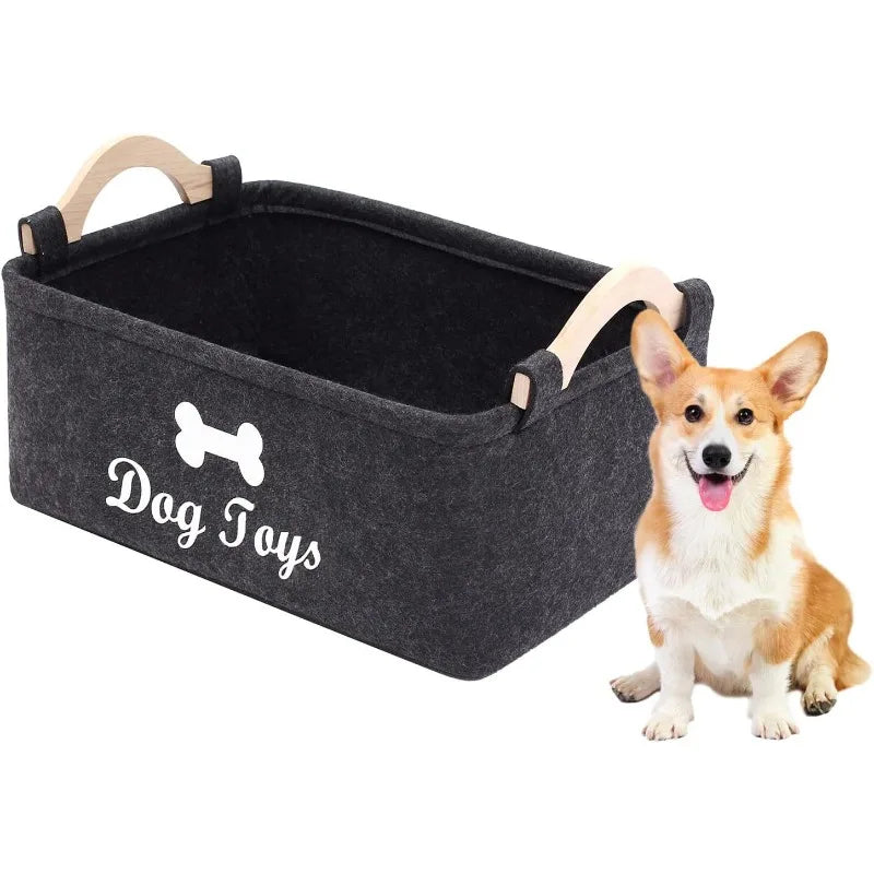 Caja organizadora de juguetes de fieltro para mascotas con asas, cesta de almacenamiento para organizar juguetes, correas, ropa, caja de almacenamiento para el hogar