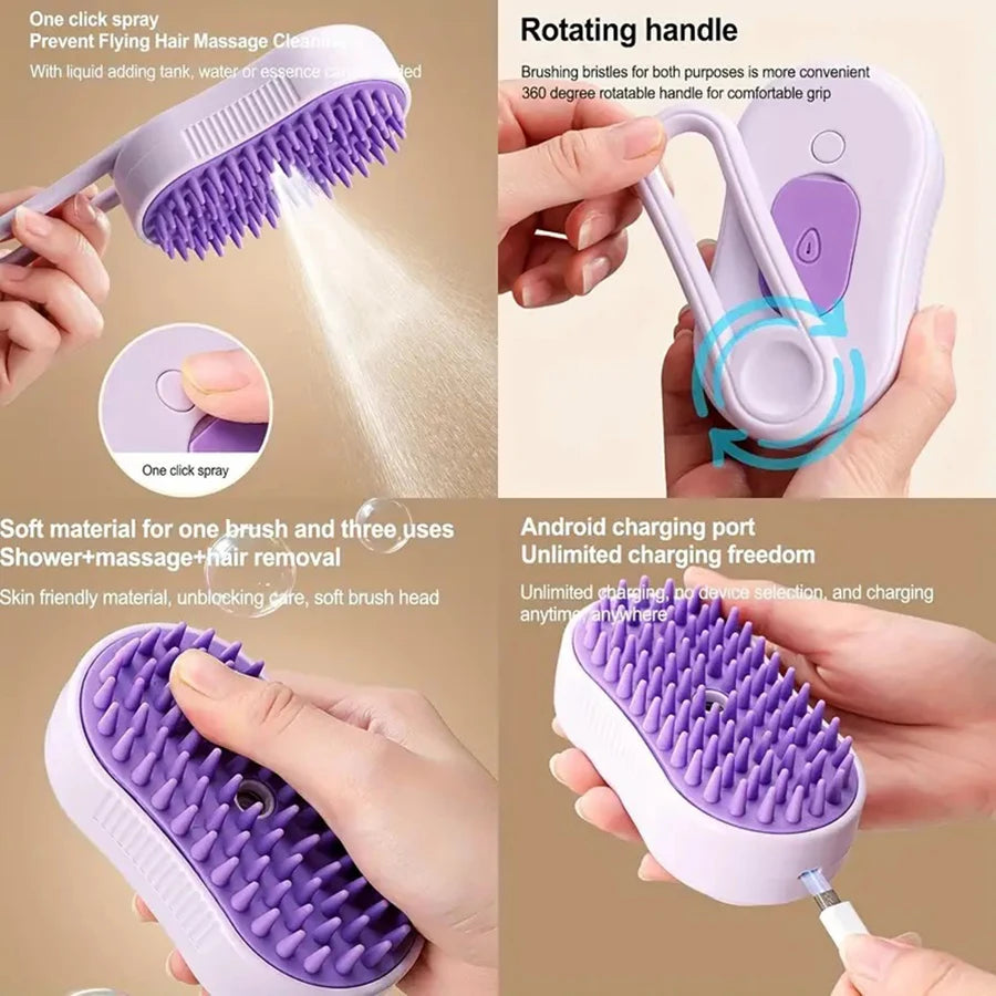 Herramienta plegable de aseo para gatos y perros con cerdas de silicona, apta tanto para pelo largo como corto