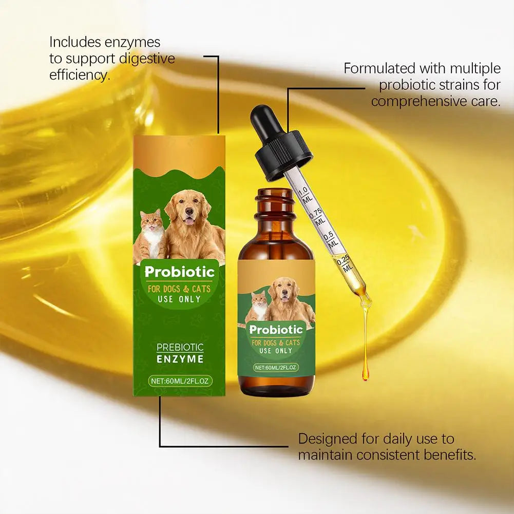 Pet Nutrition Supplement Probiotic Drops Containing Enzymes 60ML Used For Dog Cat Digestion And Boosts Immune Health Supplement Happy Tails Pet Shop Store