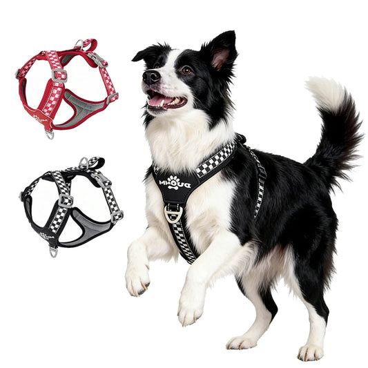 Colete de Arnês Refletivo Universal para Cães Xadrez Sem Puxar Ajuste Ajustável para Shiba Inu Border Collie Para Passeio ao Ar Livre