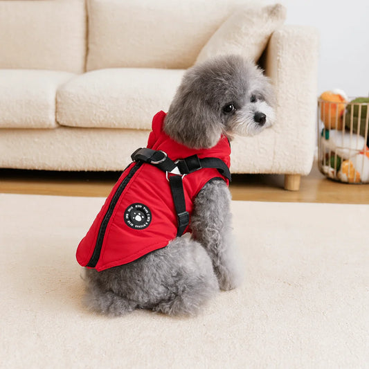 Ropa de Invierno Impermeable y Ajustable para Perros, Abrigo Acolchado Engrosado a Prueba de Viento para Perros con Arnés, Chaqueta Cálida para Perros y Gatos