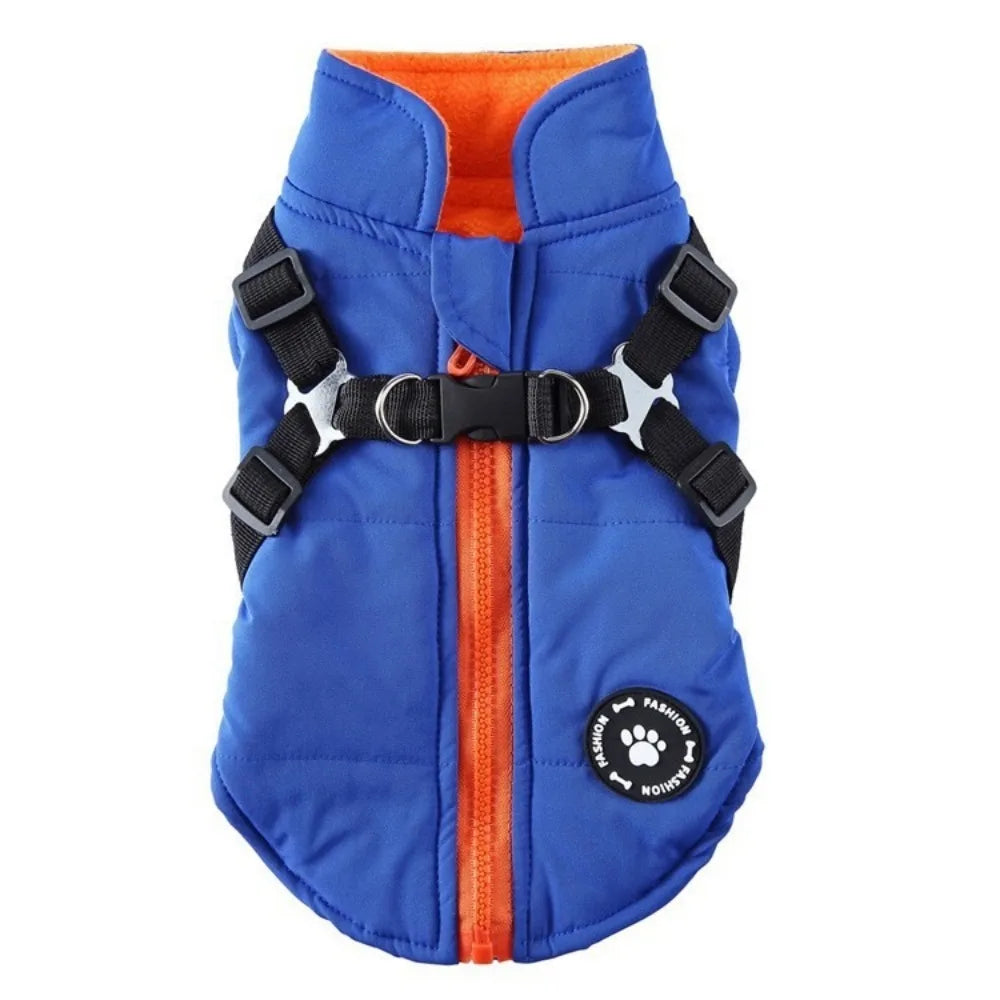 Roupa de Cachorro Impermeável Ajustável, Roupas de Inverno para Cães, Blusão Grosso com Arnês, Casaco Quente para Cães e Gatos