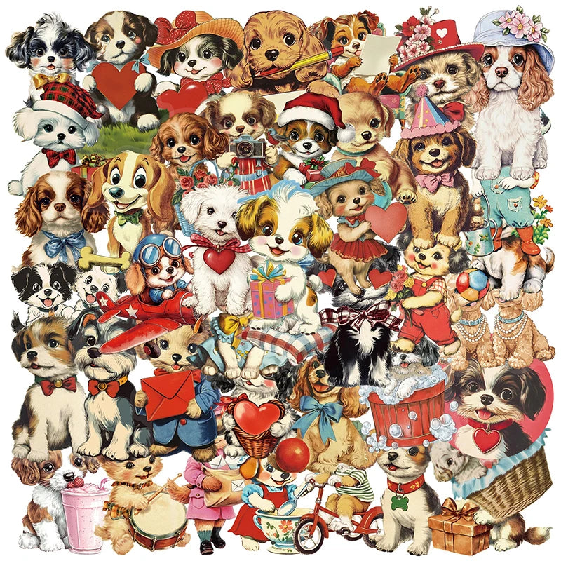 50 pegatinas bonitas retro de perros para niños, caja de papelería DIY, bolso, ordenador portátil, guitarra, casco, calcomanías decorativas autoadhesivas, juguetes de regalo