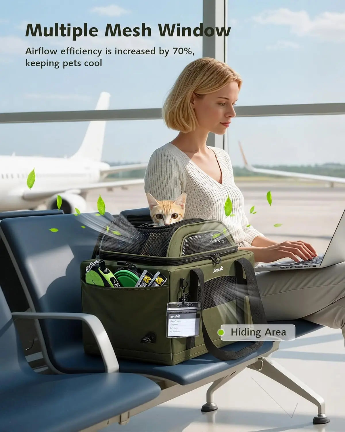 Transportín Expandible Aprobado por Aerolíneas para Perros Pequeños y Gatos, Transpirable de Lados Suaves con Cremalleras de Bloqueo, Almohadilla Antifugas para Orina