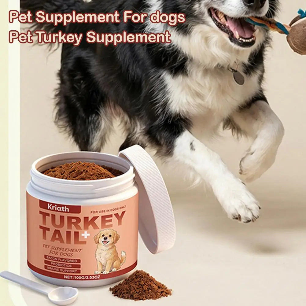 Dog Immune Support Supplement Turkey Tail Mushroom Powder With Probiotics Bacon Flavor For Gut Health And Defense System 3.53oz Happy Tails Pet Shop Store