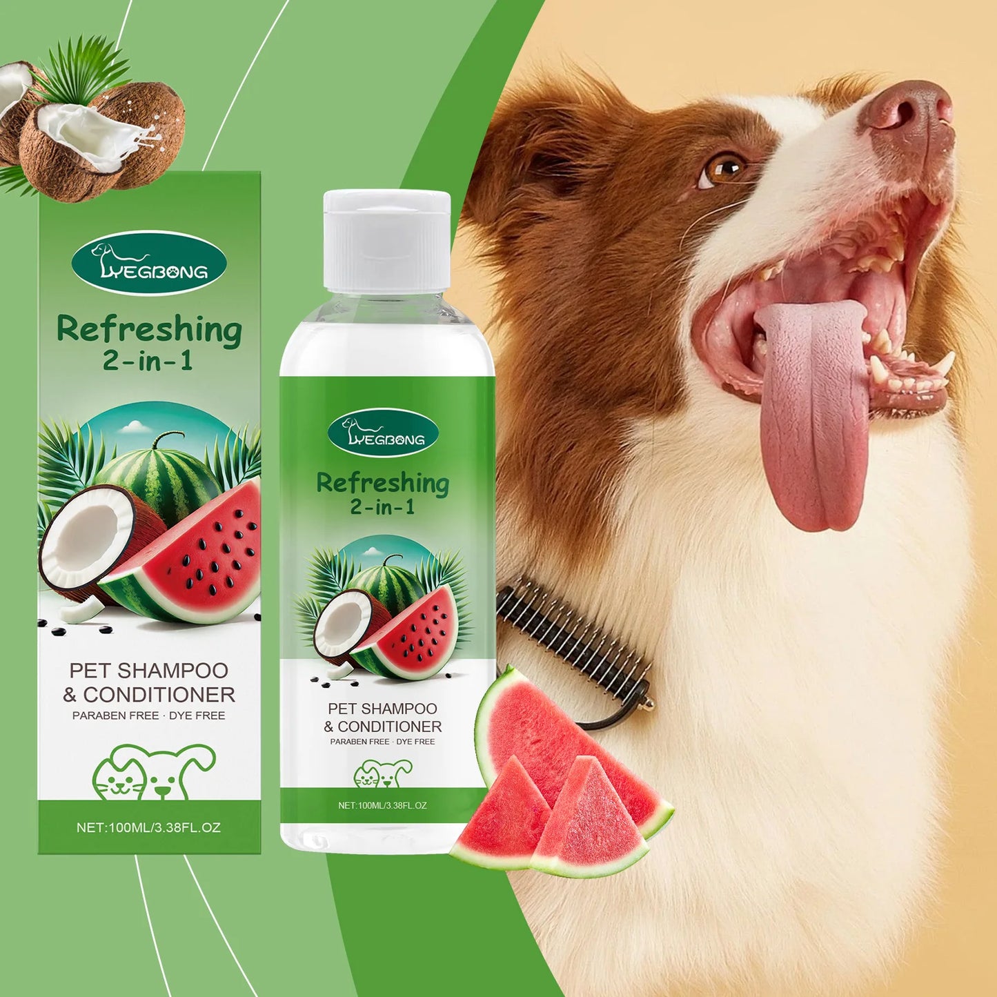 YEGBONG Champú y Acondicionador Refrescante 2 en 1 para Mascotas Alivio Picazón Hidratante Eliminador de Suciedad y Olores Acondicionador Gel de Ducha para Perros