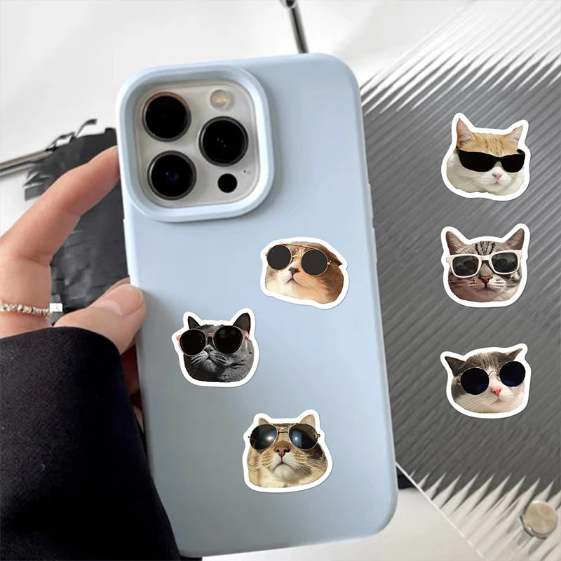 500 PEÇAS Óculos de Sol Animais Gato Adesivos Engraçados Desenho Animado Diário Caderno Papelaria Celular Cadernos Decalques Autoadesivos Brinquedos