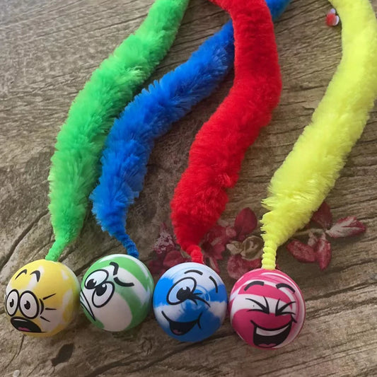 Juguetes interactivos para gatos Tickle Cat, bola colorida que rebota, suministros para mascotas, juguete elástico de oruga para gatos de interior, tipo gusano.