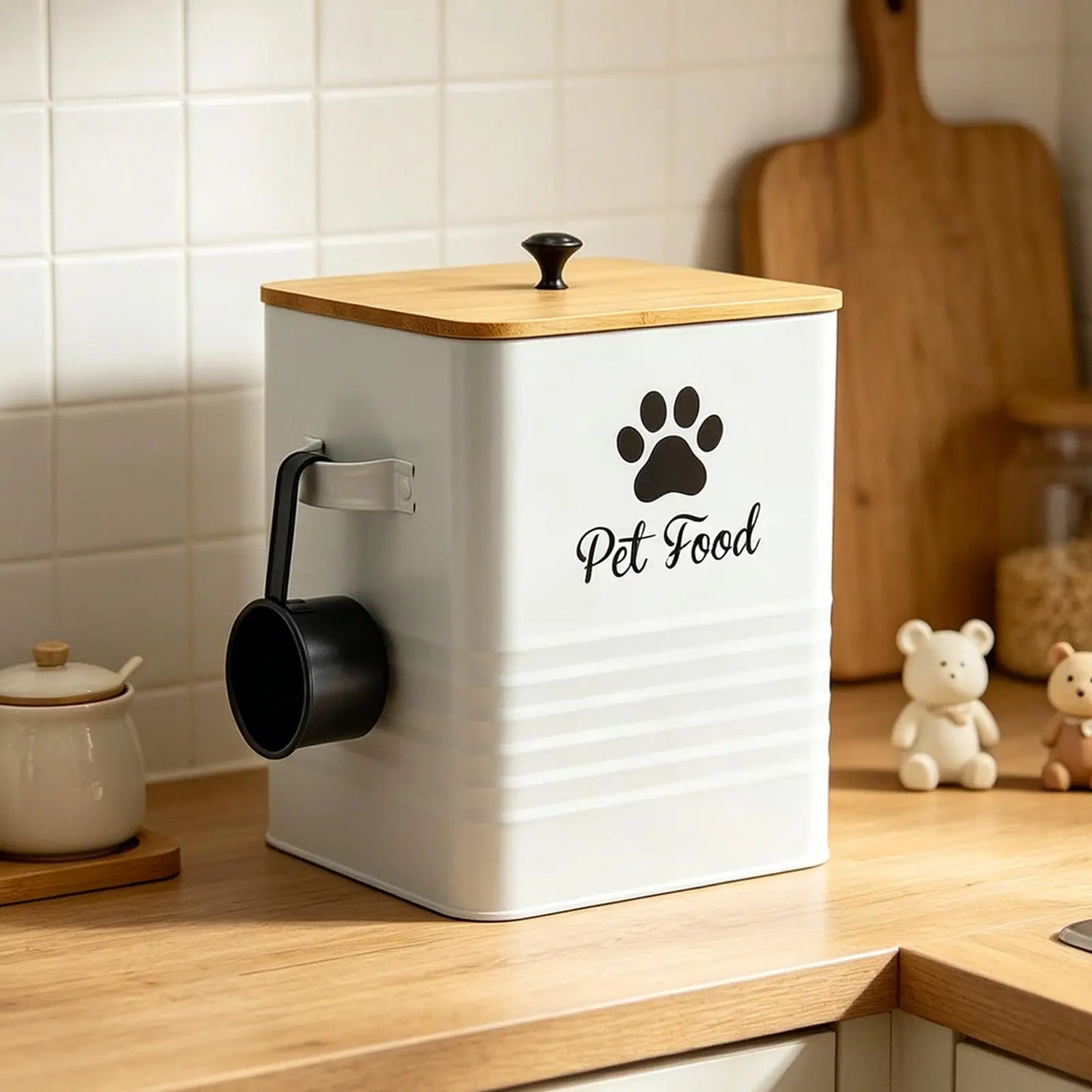 Contenedor hermético para alimentos para mascotas, a prueba de humedad, tarro para golosinas de perro, organizador de gran capacidad para alimentos de perros y gatos, área de alimentación