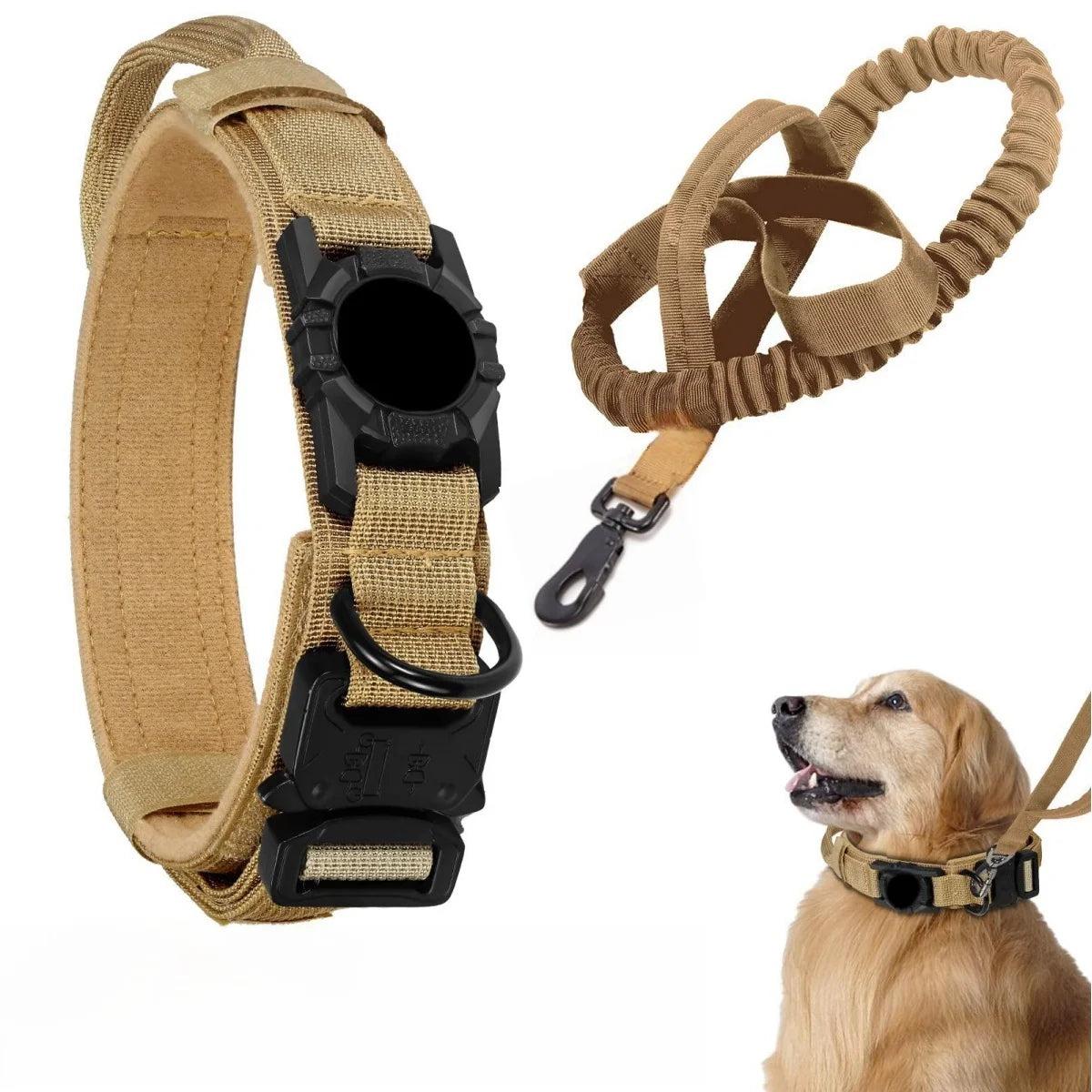 Collier tactique AirTag pour chien, avec porte-AirTag et poignée, boucle métallique militaire, collier GPS réglable pour chiens moyens et grands