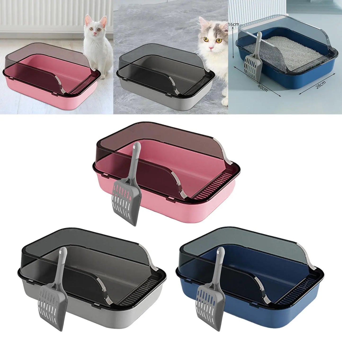 Open Top Cat Litter Box Durable Semi Closed Removable Pet Litter Tray Kitten Toilet Cat Sandbox for Small Medium Cats Small Pets
