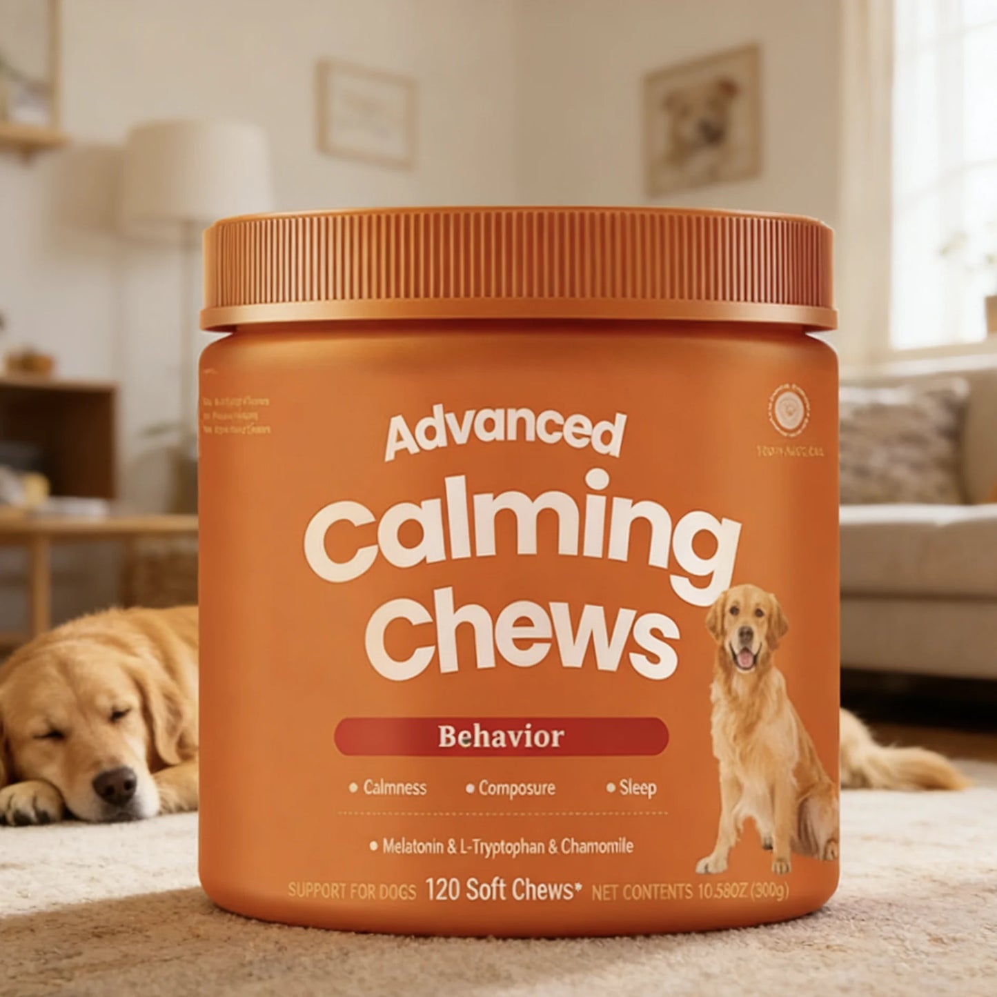 120PCS Dog Calming Chews Natural Anxiety Relief Treats with Melatonin L-Tryptophan & Chamomile Calming Supplements for Dogs