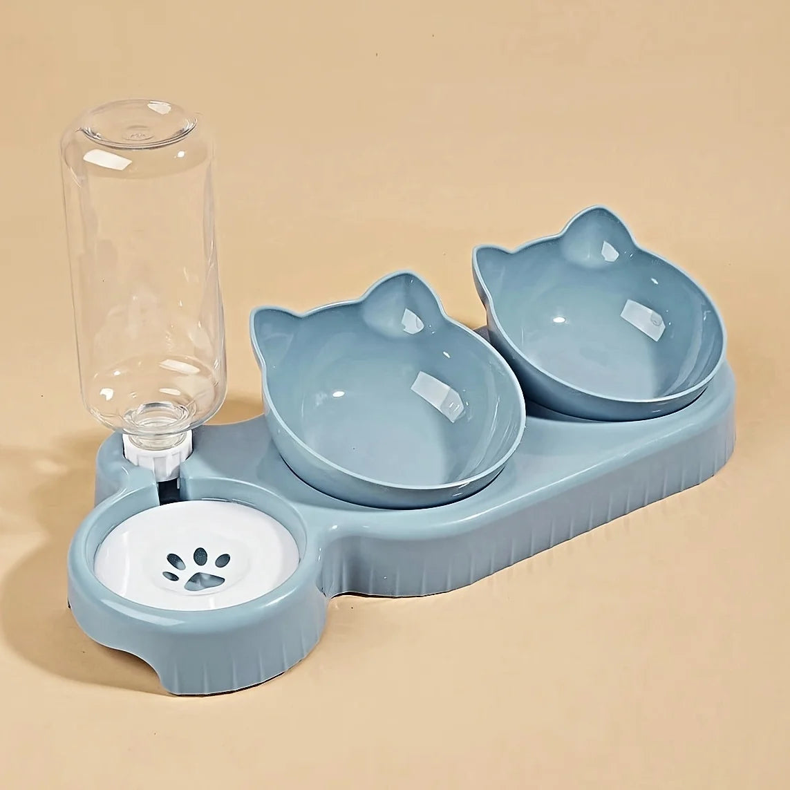 Ear Design Tilted Dogs & Cats Water And Food Bowl Set With Gravity Water Bottle For Neck Protection