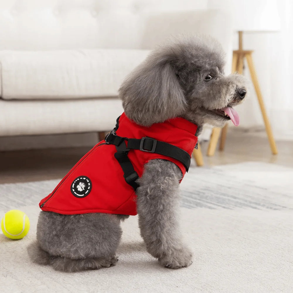 Roupa de Cachorro Impermeável Ajustável, Roupas de Inverno para Cães, Blusão Grosso com Arnês, Casaco Quente para Cães e Gatos