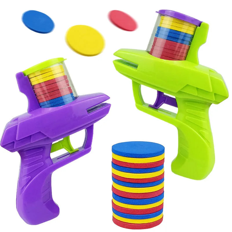 Kids Outdoor Foam Disc Gun Toy Double Launcher Interactive Parent-Child Flying Game Shooting Toy for Children