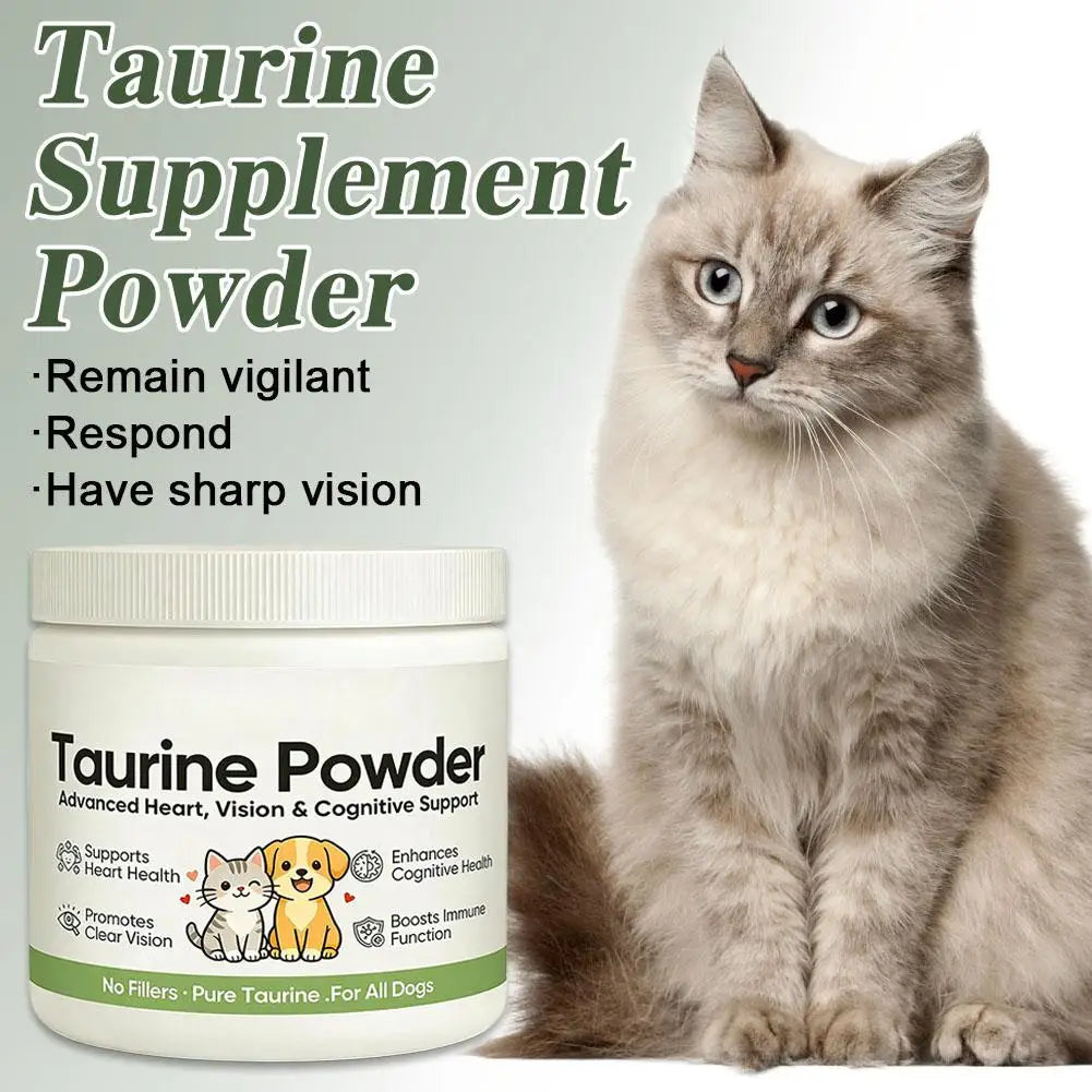 Taurina Pura en Polvo para Perros y Gatos, Apoyo Avanzado para la Salud del Corazón, la Vista y Cognitiva, Refuerzo Inmunitario, Suplementos Nutricionales para Mascotas