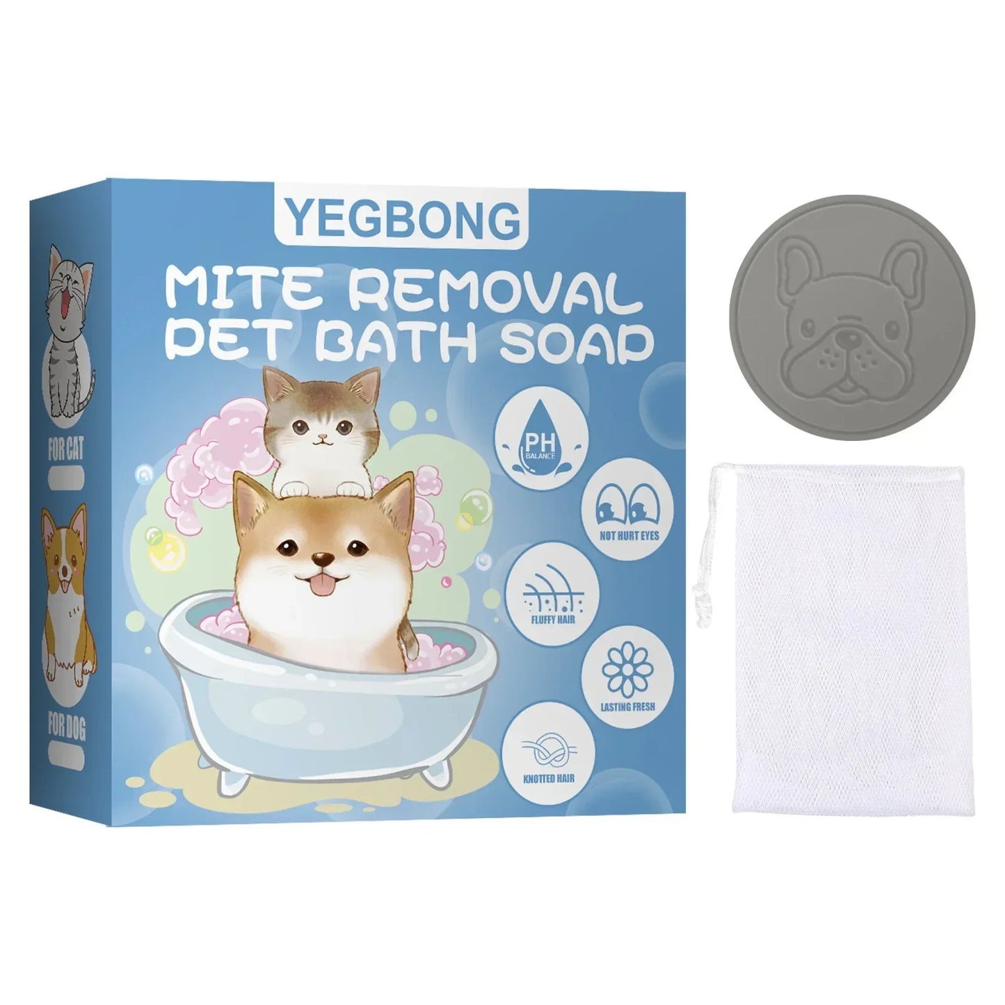 Sabonete Antiácaro para Animais de Estimação Desodorante Corporal Limpeza da Pele Coceira Controle de Odores Tratamento para Ácaros e Pulgas Alisamento de Pelos Produtos para Banho de Cães e Gatos