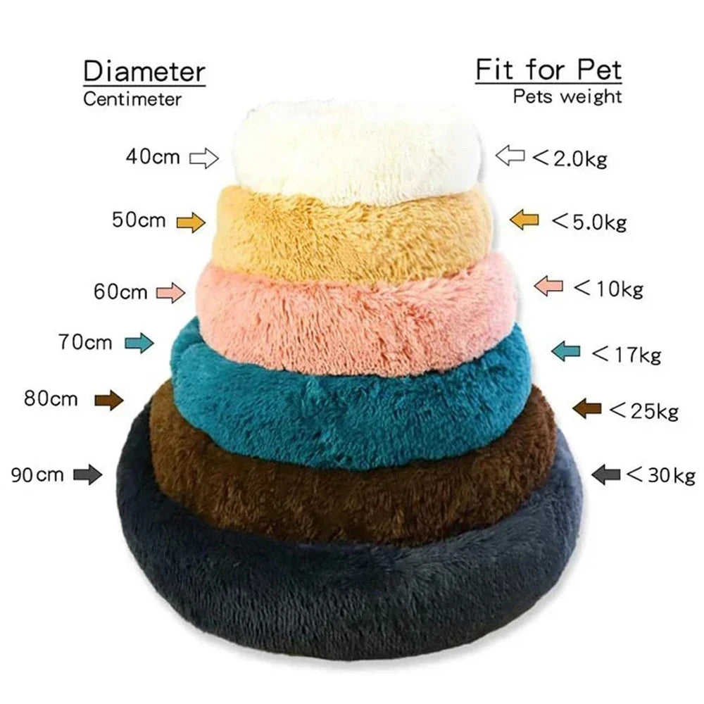 40-90cm 6 Sizes Round Pet Bed for Large Dog Bed Super Soft Cat Bed Plush Dog House for Medium Dog House Winter Warm Sleeping