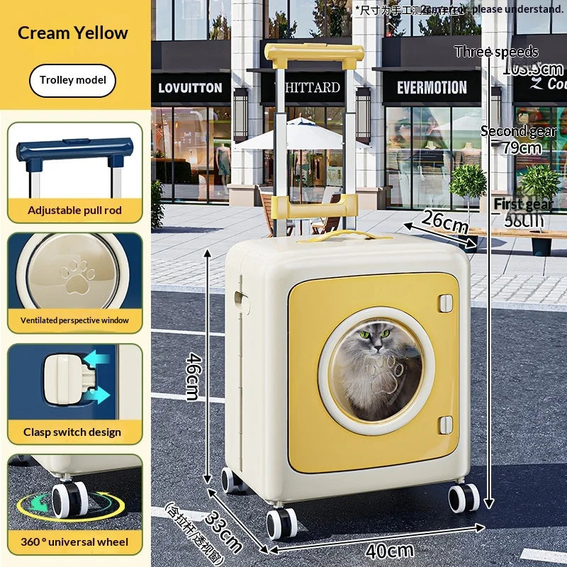Poussette pour animaux pliable et respirante pour chats et chiens, sac de voyage à roulettes avec grande fenêtre en filet, portable, légère et antichoc