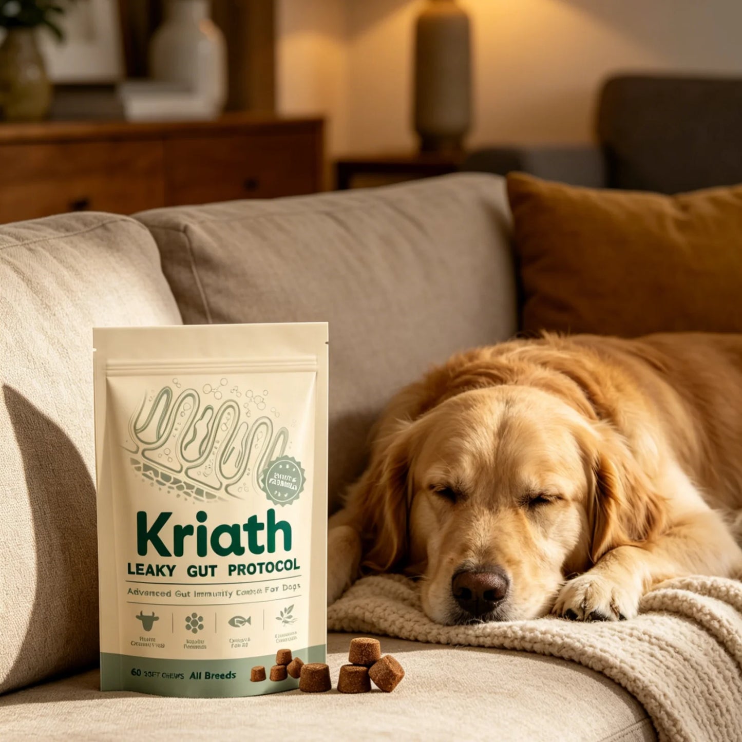 Kriath Daily Gut Care Supplement Relieve Gastrointestinal Discomfort Smooth Silky Hair Protecting Health Dog Probiotic Soft Chew