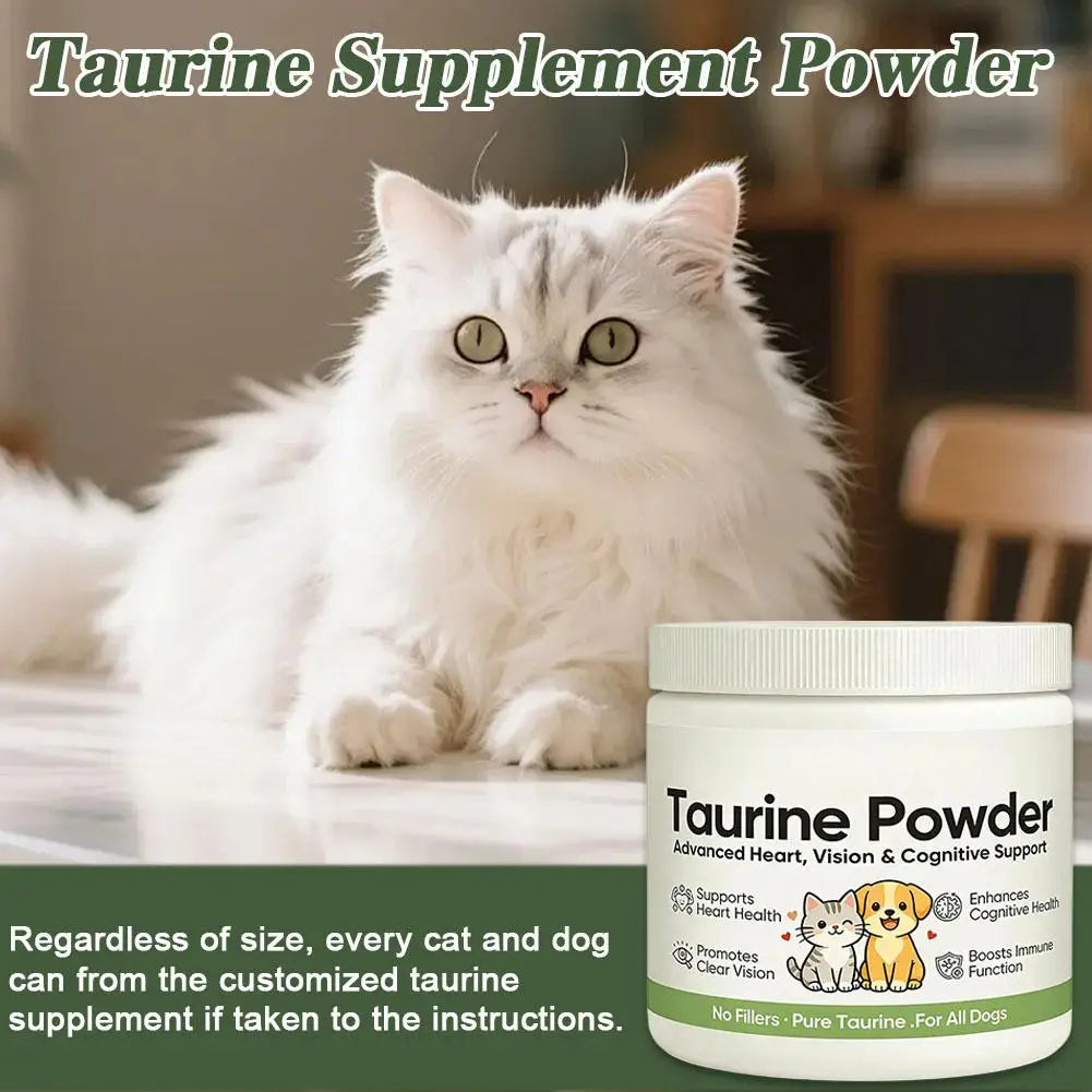 Taurina Pura en Polvo para Perros y Gatos, Apoyo Avanzado para la Salud del Corazón, la Vista y Cognitiva, Refuerzo Inmunitario, Suplementos Nutricionales para Mascotas